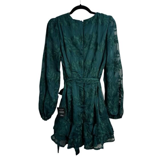 Lulus Inclined To Romance Emerald Green Floral Embroidered Mini Dress NWT - Picture 5 of 11